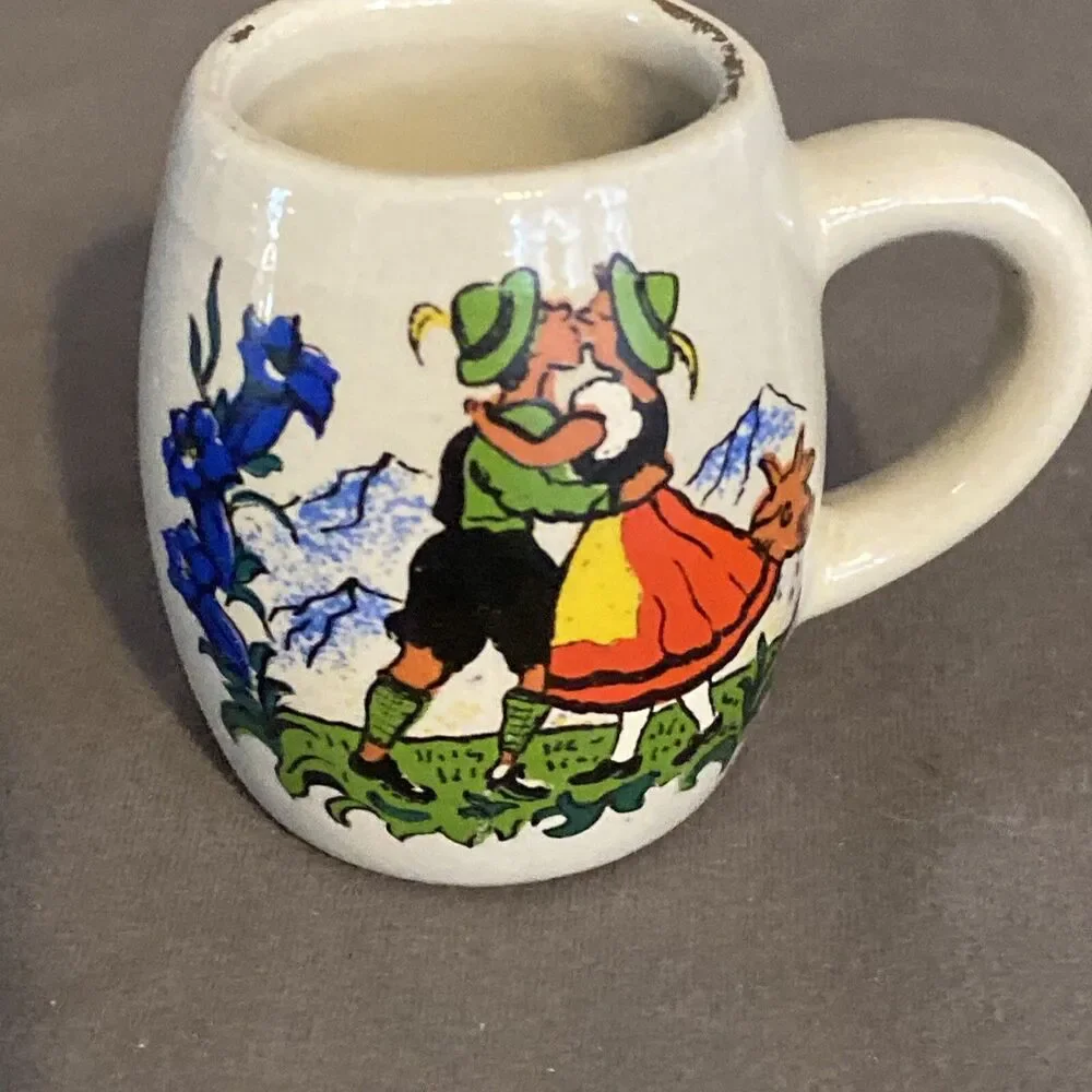 West Germany Stoneware Shot Glass Stein Mug Handle Miniature Vintage Kissing